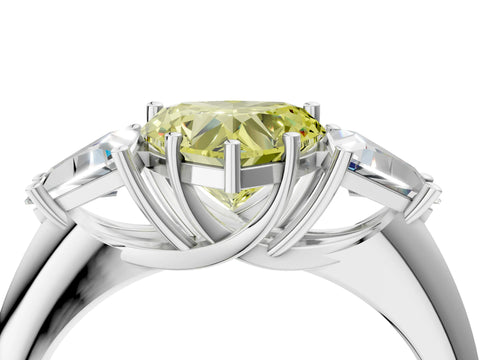 White gold Three-Stone Fancy Yellow Heart Cut Cut Diamond Ring with Trillion Side Stones and Four-Prong Setting_15