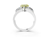 White gold Three-Stone Fancy Yellow Heart Cut Cut Diamond Ring with Trillion Side Stones on a Split Shank Band_15
