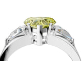 White gold Three-Stone Fancy Yellow Heart Cut Cut Diamond Ring with Trillion Side Stones on a Split Shank Band_16