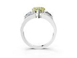 White gold Three-Stone Fancy Yellow Heart Cut Cut Diamond Ring with Trillion Side Stones on a Split Shank Band_3