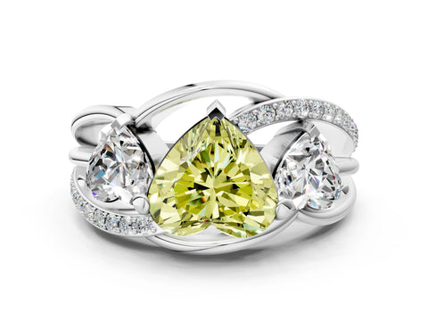 White gold Three-Stone Fancy Yellow Heart Cut Cut Diamond Split Shank Prong Set Ring_12