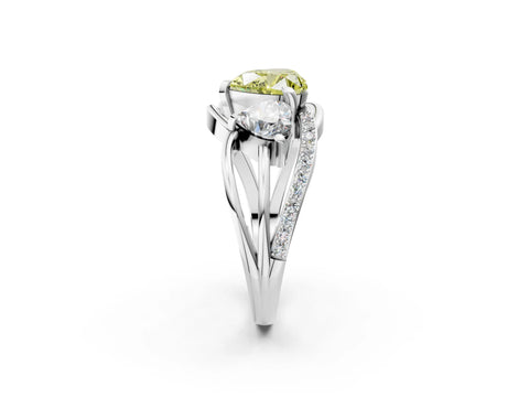 White gold Three-Stone Fancy Yellow Heart Cut Cut Diamond Split Shank Prong Set Ring_14