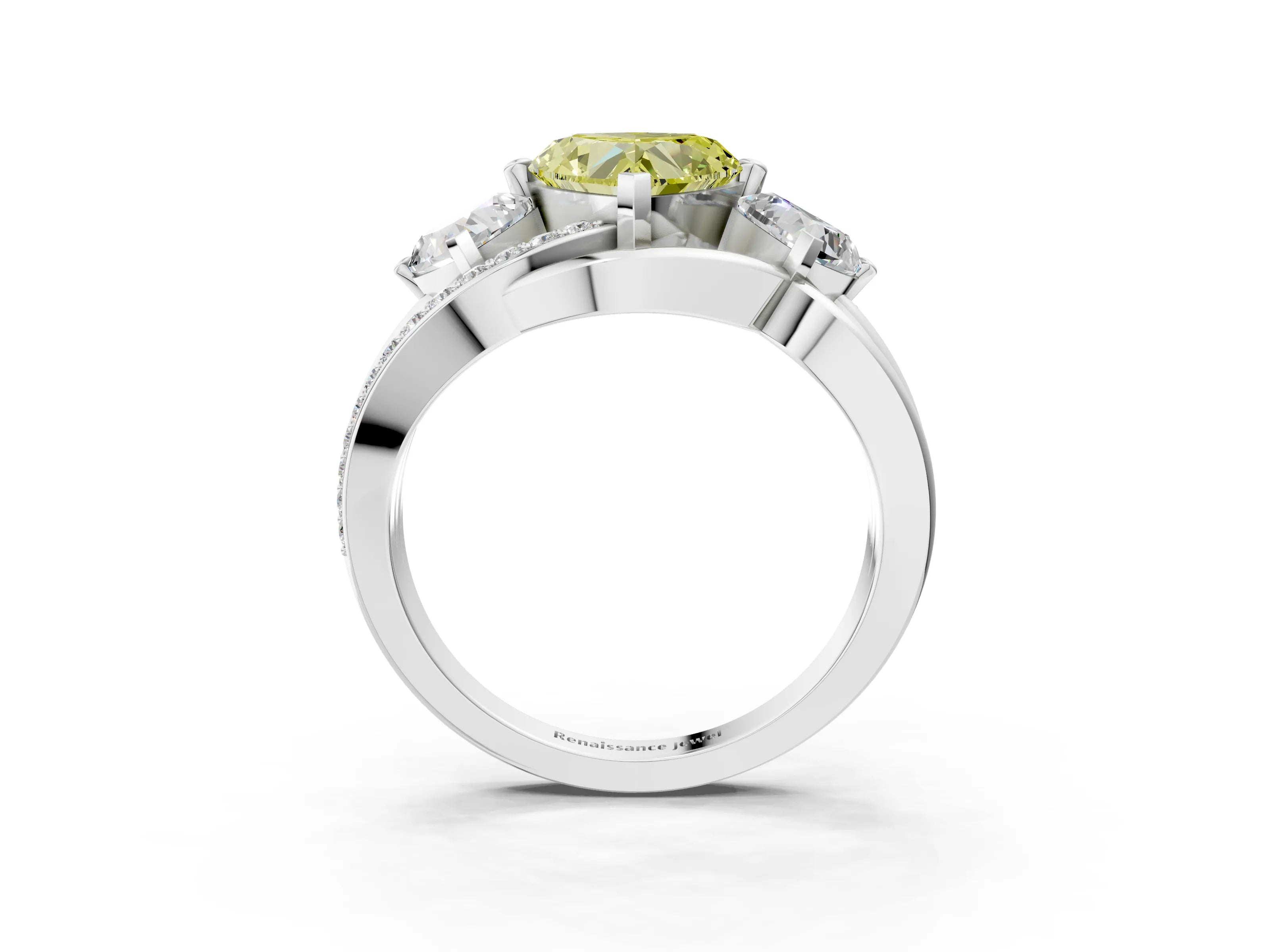 White gold Three-Stone Fancy Yellow Heart Cut Cut Diamond Split Shank Prong Set Ring_15