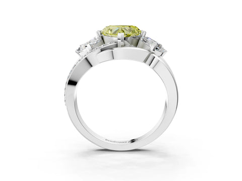 White gold Three-Stone Fancy Yellow Heart Cut Cut Diamond Split Shank Prong Set Ring_15