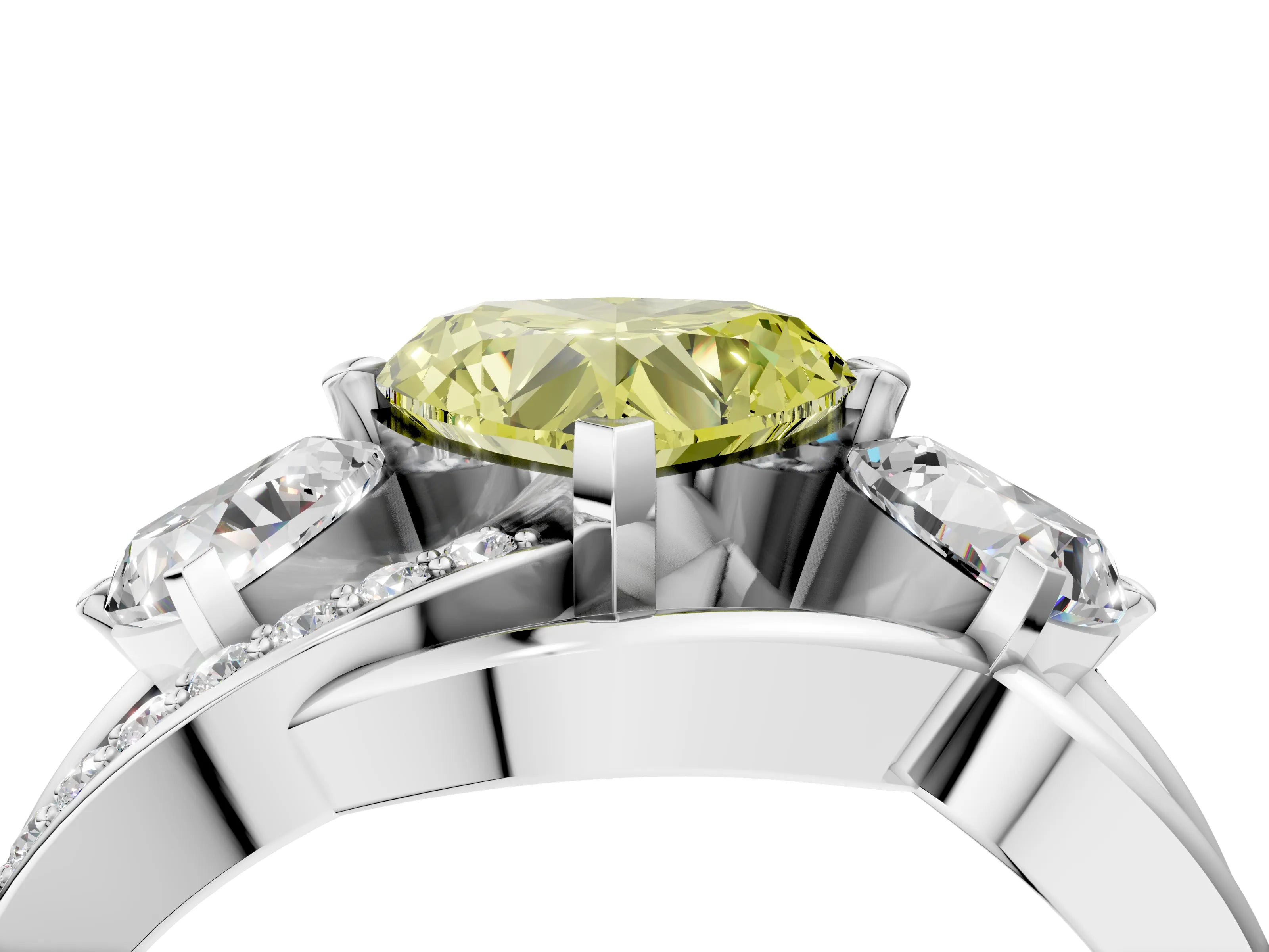 White gold Three-Stone Fancy Yellow Heart Cut Cut Diamond Split Shank Prong Set Ring_16