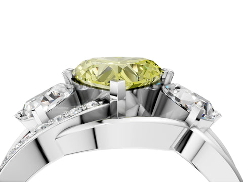 White gold Three-Stone Fancy Yellow Heart Cut Cut Diamond Split Shank Prong Set Ring_16