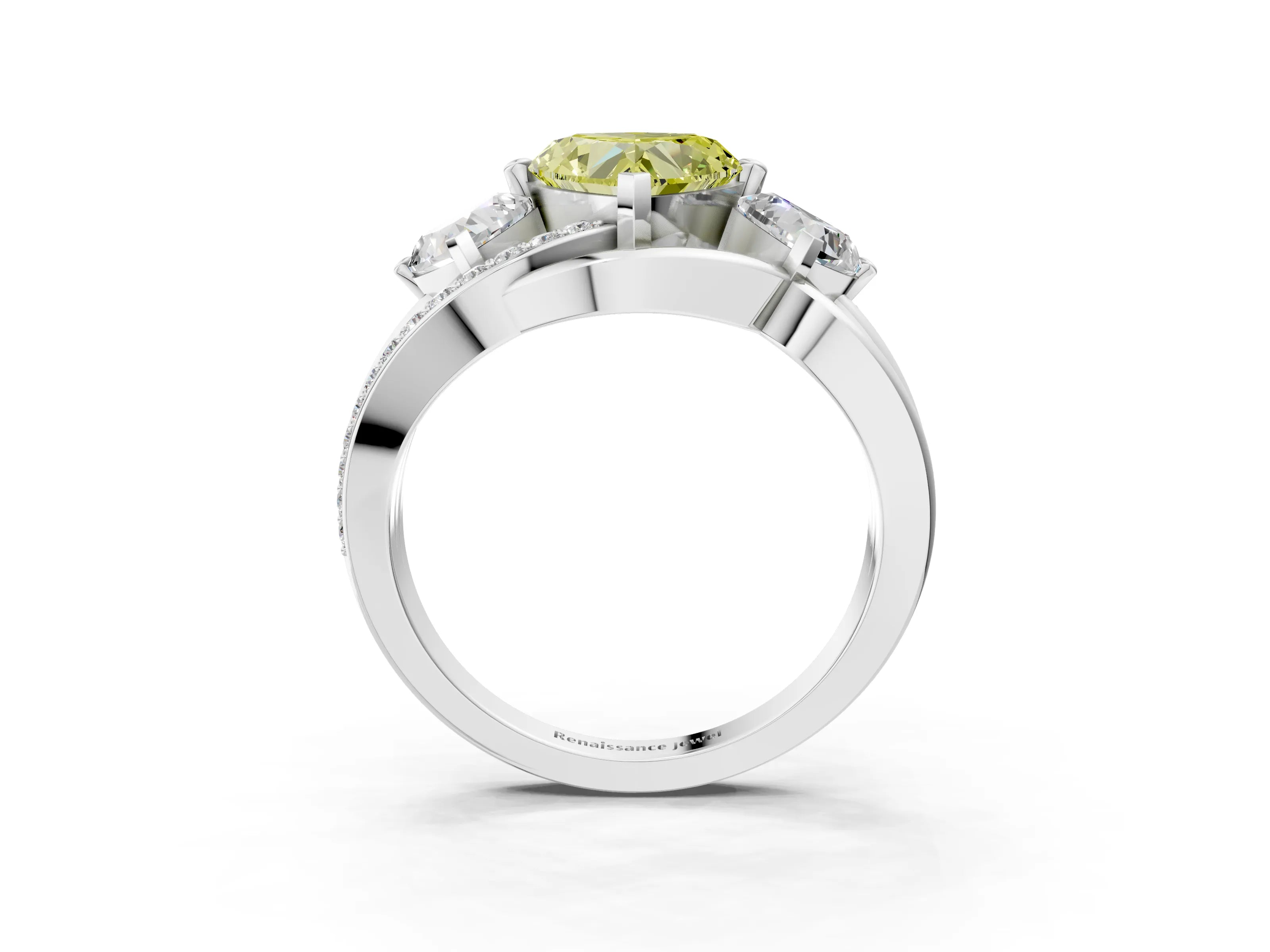 White gold Three-Stone Fancy Yellow Heart Cut Cut Diamond Split Shank Prong Set Ring_3