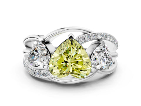 White gold Three-Stone Fancy Yellow Heart Cut Cut Diamond Split Shank Prong Set Ring