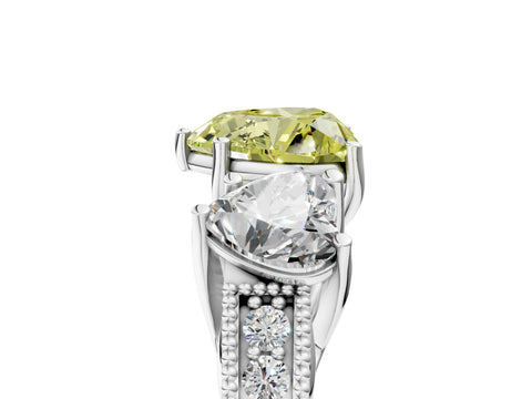 White gold Three-Stone Fancy Yellow Heart Cut Cut Milgrain Pavé Engagement Ring_17