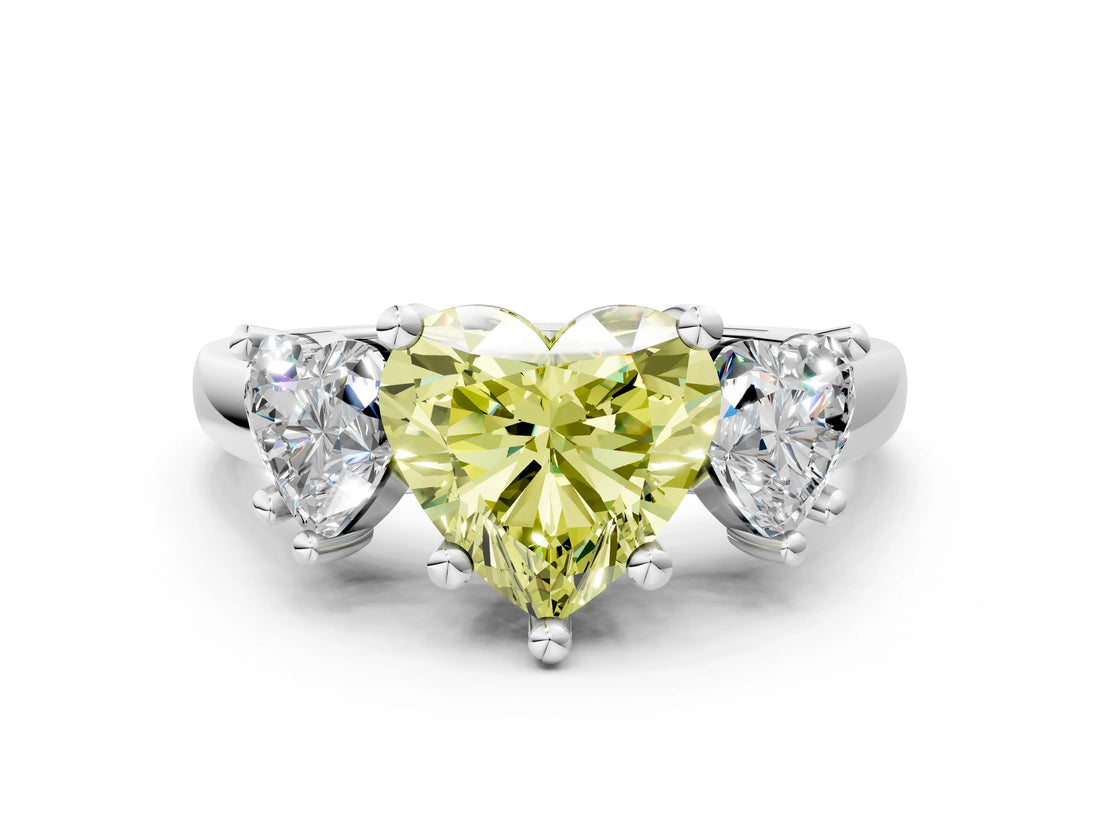 White gold Three-Stone Fancy Yellow Heart Cut Cut Solitaire Ring with Classic Prong Setting_12