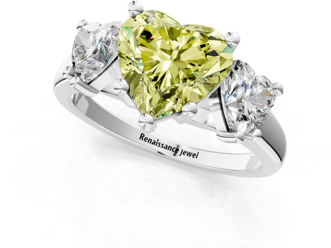 White gold Three-Stone Fancy Yellow Heart Cut Cut Solitaire Ring with Classic Prong Setting_13