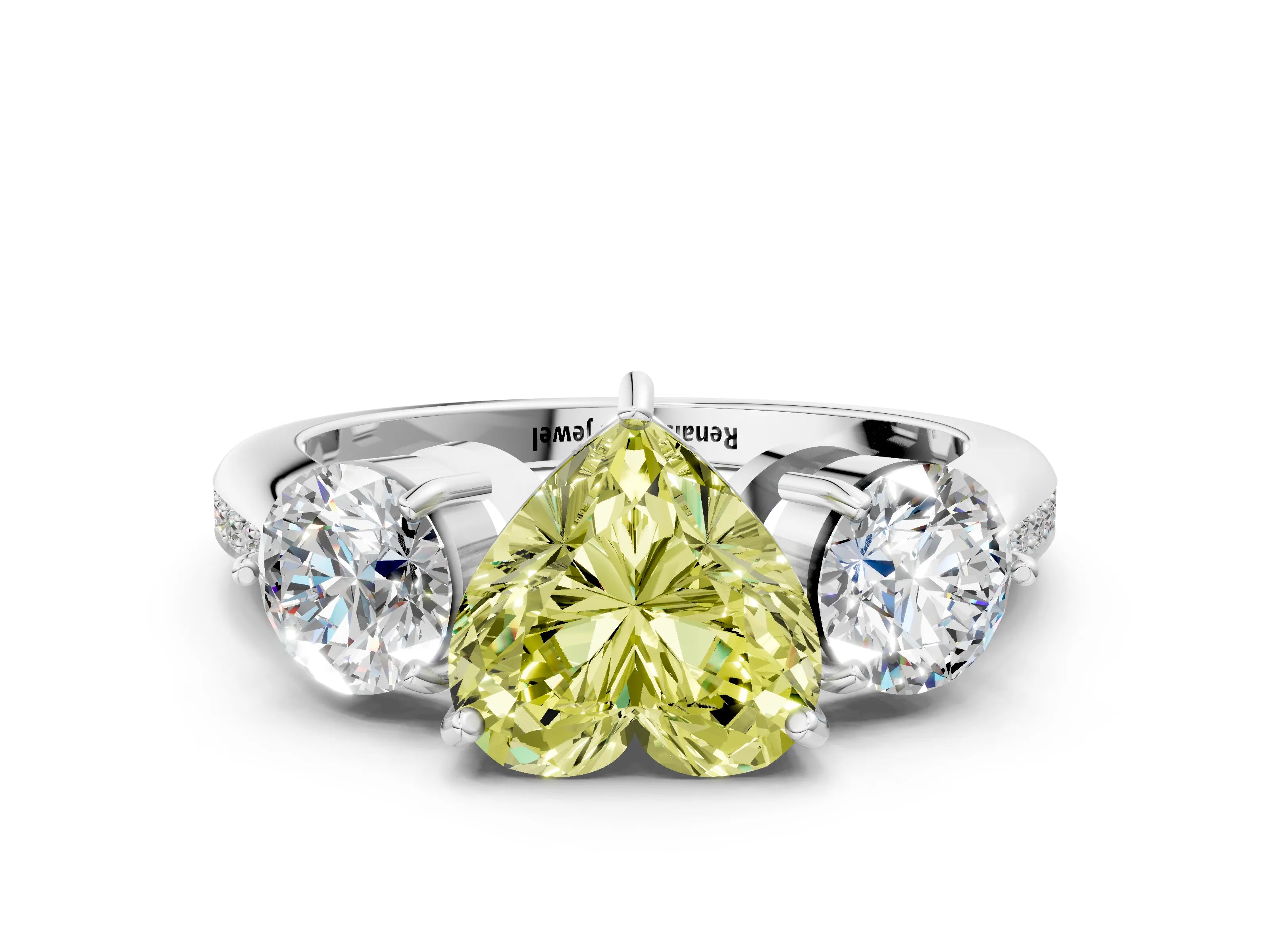 White gold Three-Stone Fancy Yellow Heart Cut Diamond Channel Set Engagement Ring with Prong Setting_12