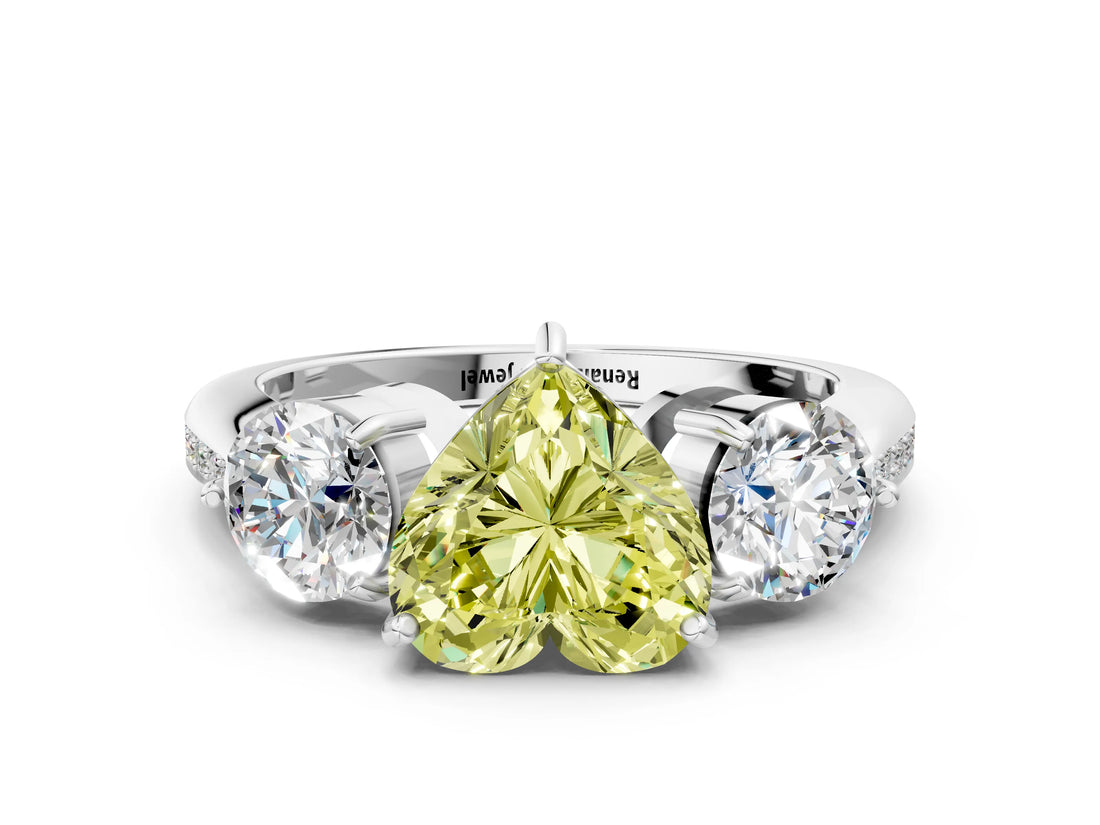 White gold Three-Stone Fancy Yellow Heart Cut Diamond Channel Set Engagement Ring with Prong Setting_12