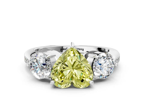 White gold Three-Stone Fancy Yellow Heart Cut Diamond Channel Set Engagement Ring with Prong Setting_12