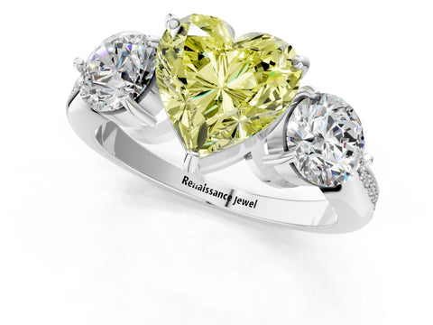 White gold Three-Stone Fancy Yellow Heart Cut Diamond Channel Set Engagement Ring with Prong Setting_13
