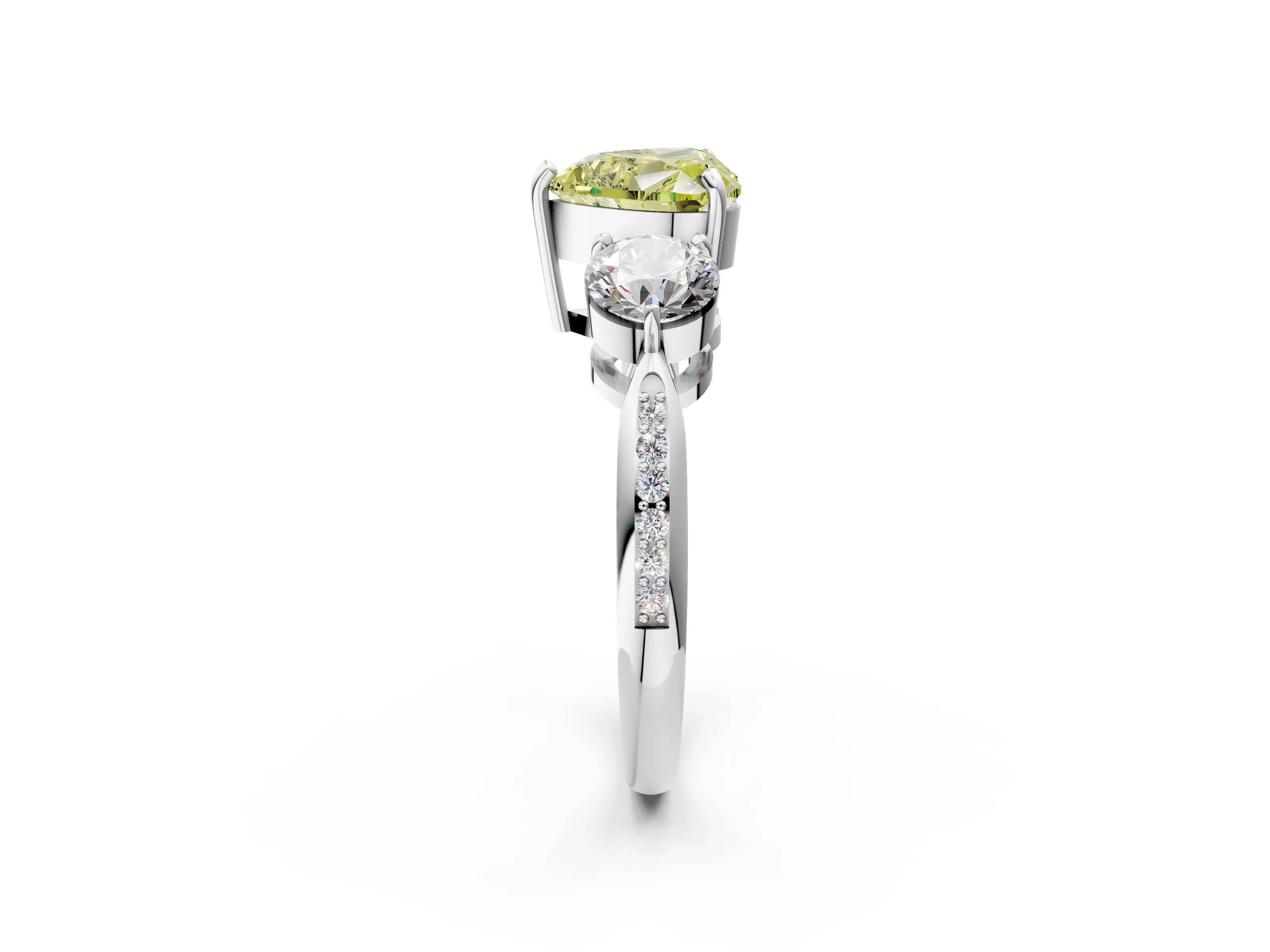 White gold Three-Stone Fancy Yellow Heart Cut Diamond Channel Set Engagement Ring with Prong Setting_14