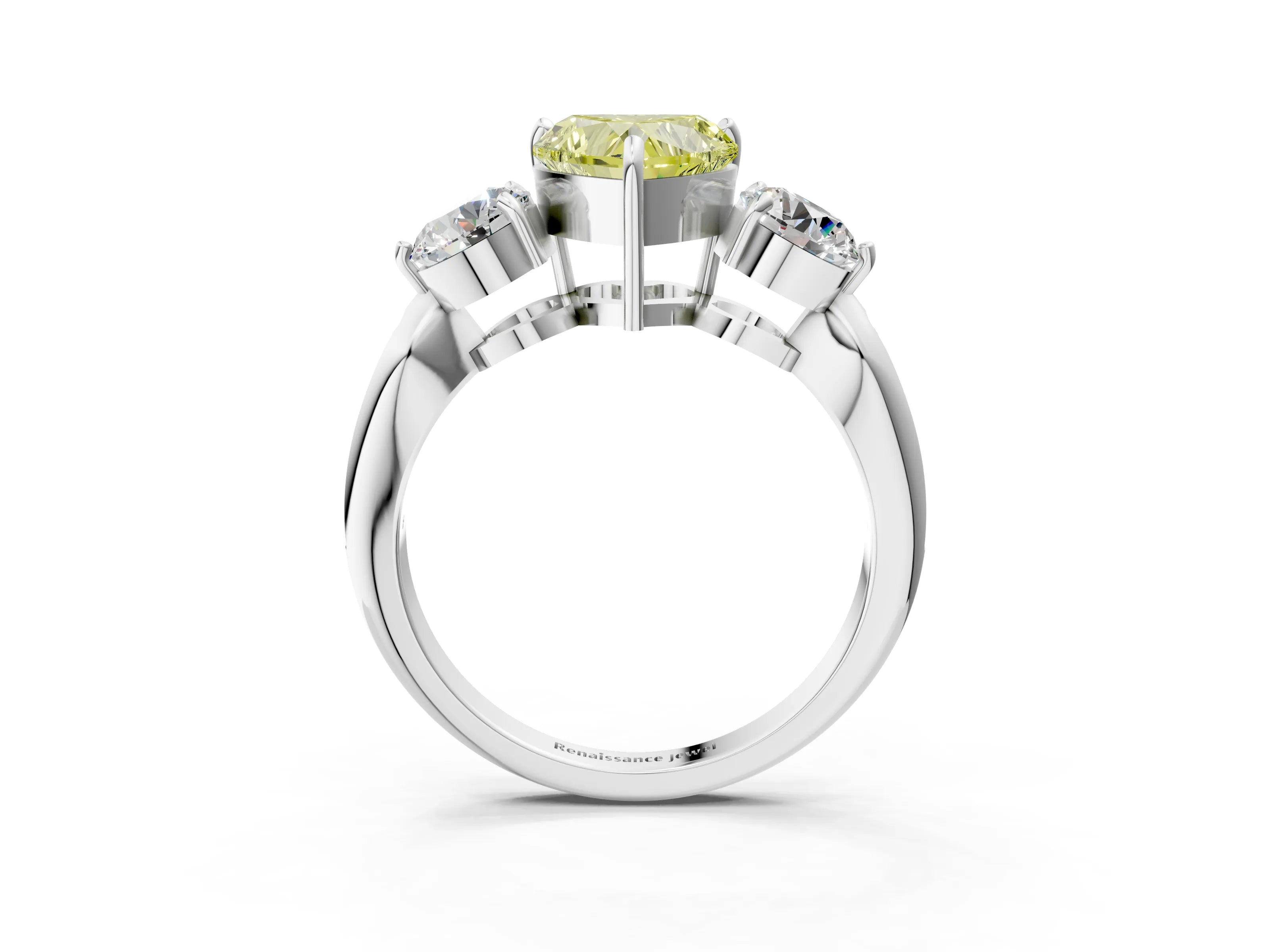White gold Three-Stone Fancy Yellow Heart Cut Diamond Channel Set Engagement Ring with Prong Setting_15