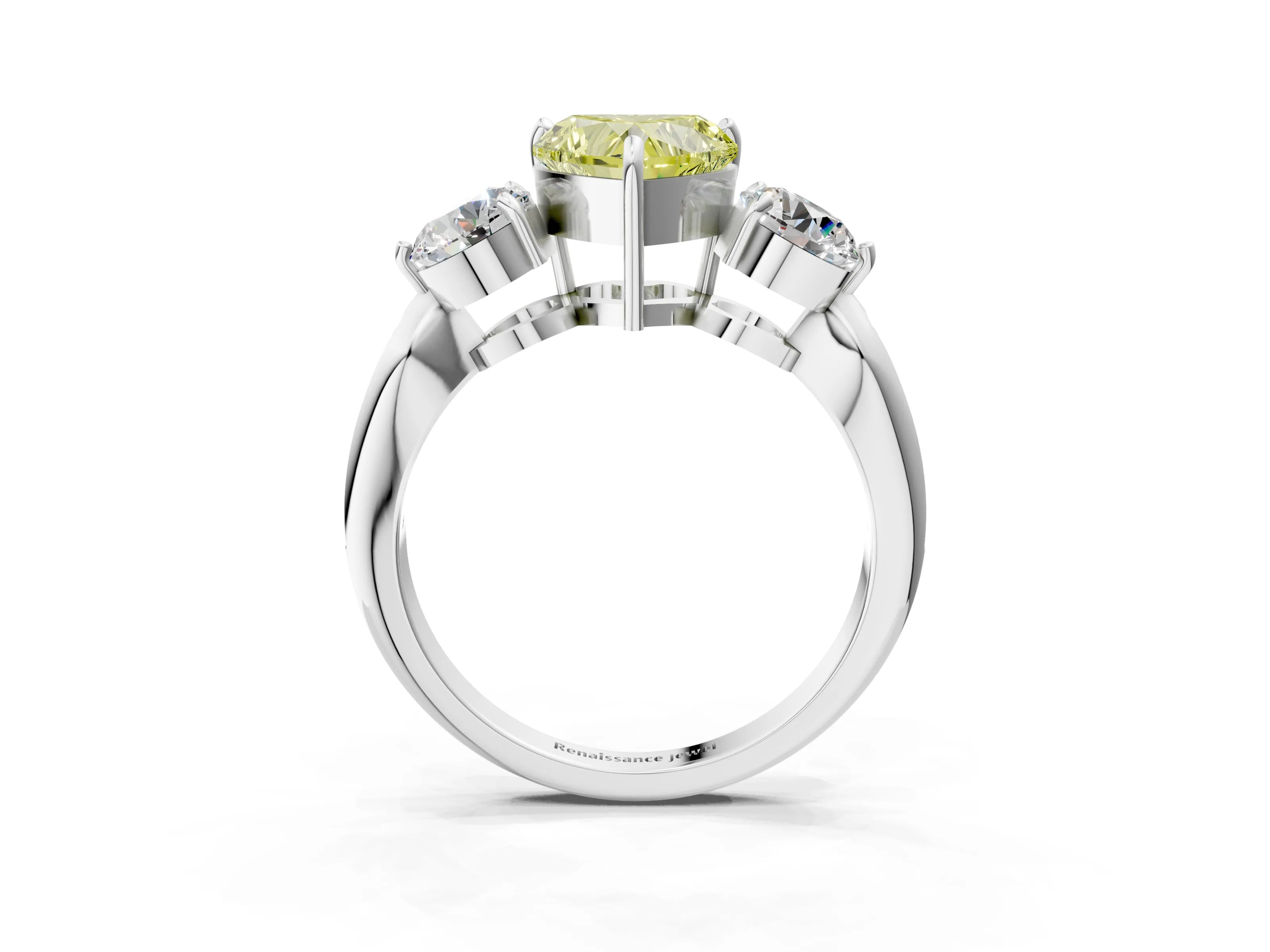 White gold Three-Stone Fancy Yellow Heart Cut Diamond Channel Set Engagement Ring with Prong Setting_15