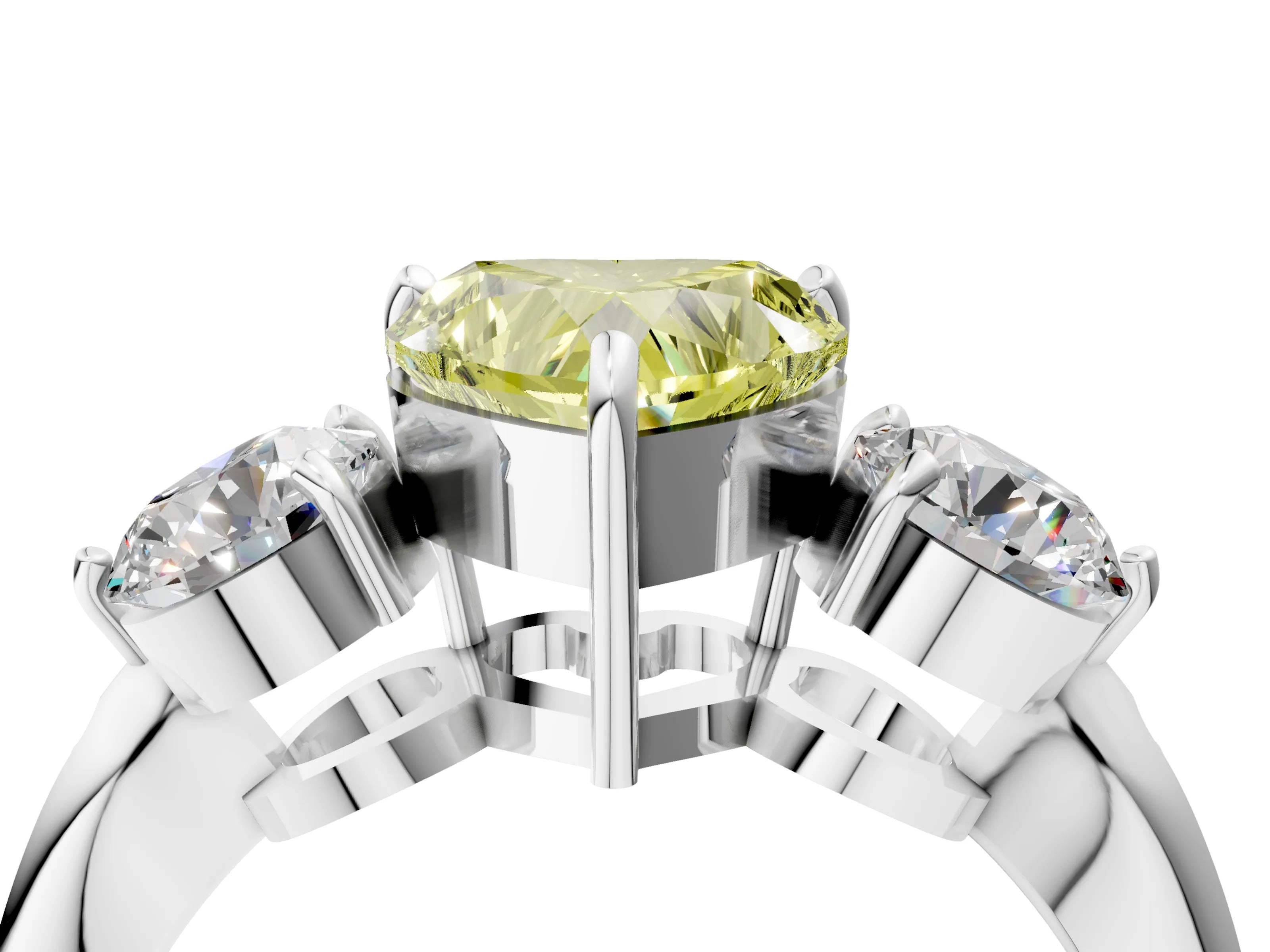 White gold Three-Stone Fancy Yellow Heart Cut Diamond Channel Set Engagement Ring with Prong Setting_16