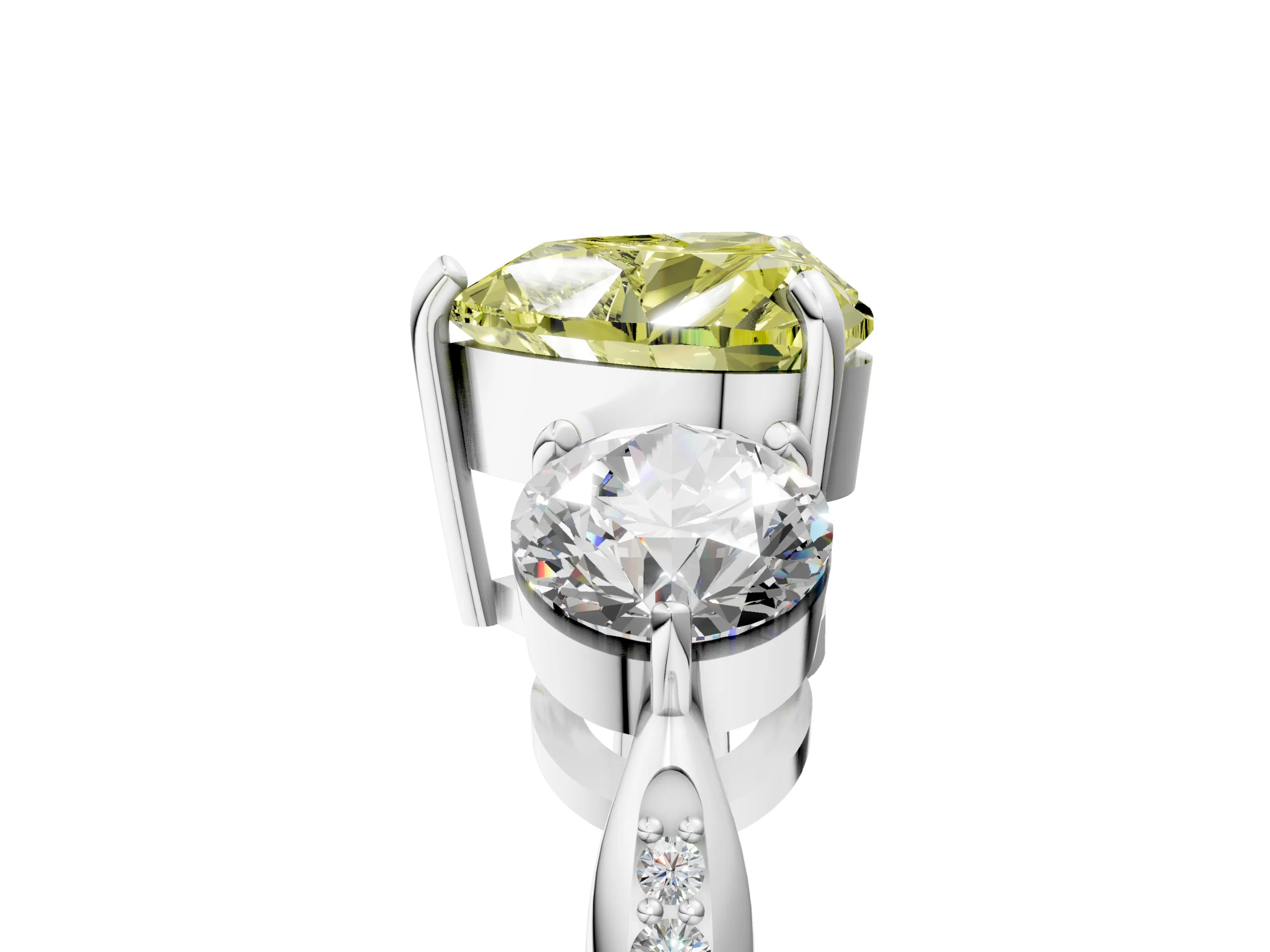 White gold Three-Stone Fancy Yellow Heart Cut Diamond Channel Set Engagement Ring with Prong Setting_17