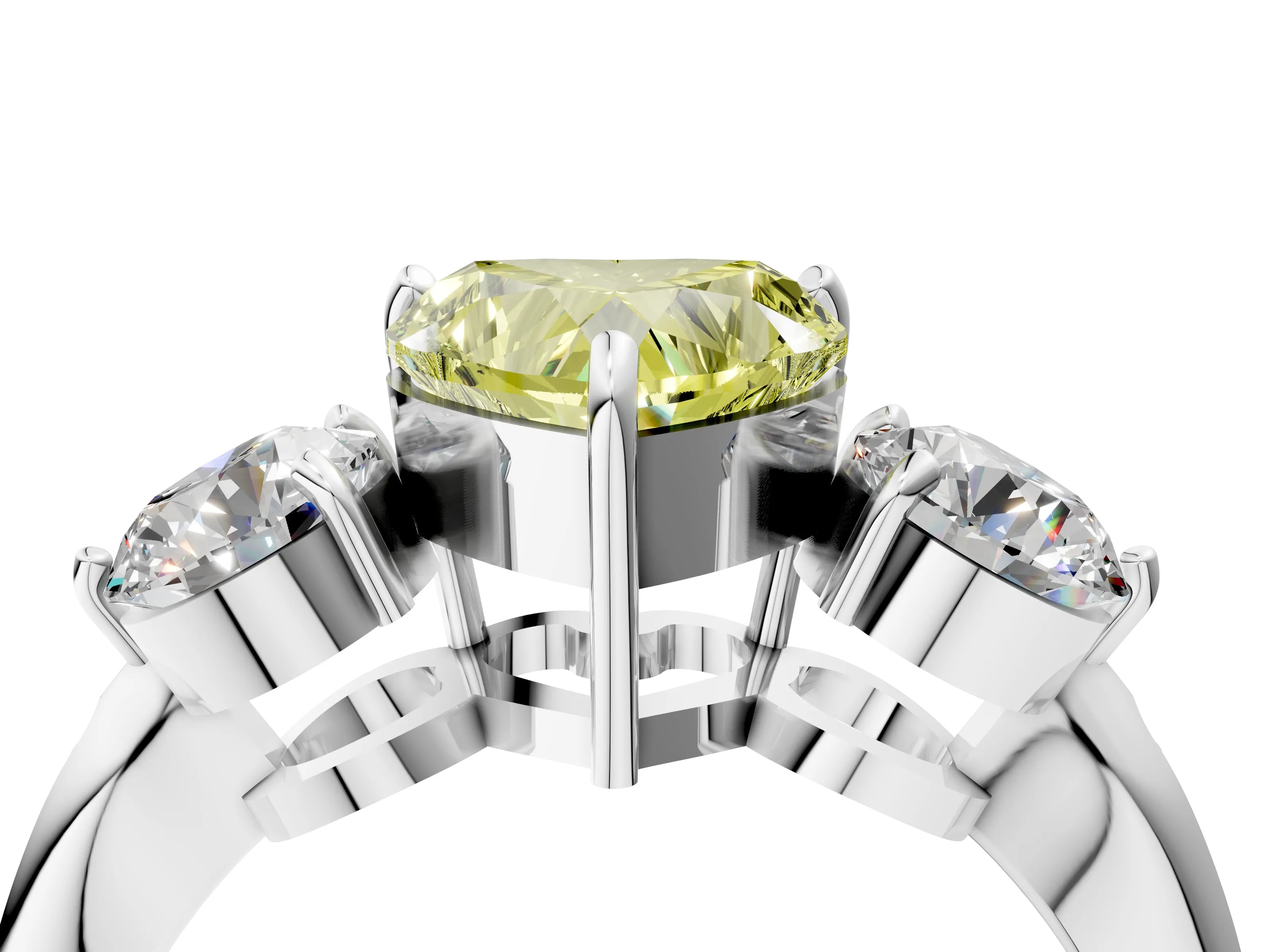 White gold Three-Stone Fancy Yellow Heart Cut Diamond Channel Set Engagement Ring with Prong Setting_17