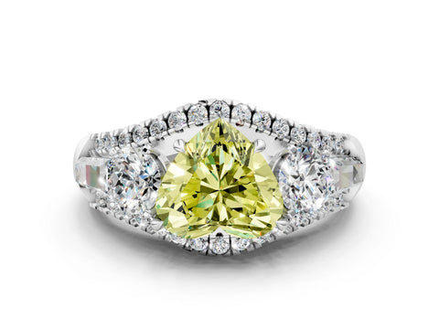 White gold Three-Stone Fancy Yellow Heart Cut Diamond Engagement Ring with Pave Band and Prong Setting_12