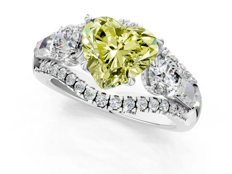 White gold Three-Stone Fancy Yellow Heart Cut Diamond Engagement Ring with Pave Band and Prong Setting_13