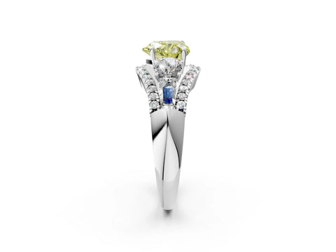 White gold Three-Stone Fancy Yellow Heart Cut Diamond Engagement Ring with Pave Band and Prong Setting_14