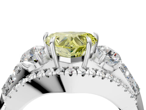 White gold Three-Stone Fancy Yellow Heart Cut Diamond Engagement Ring with Pave Band and Prong Setting_16