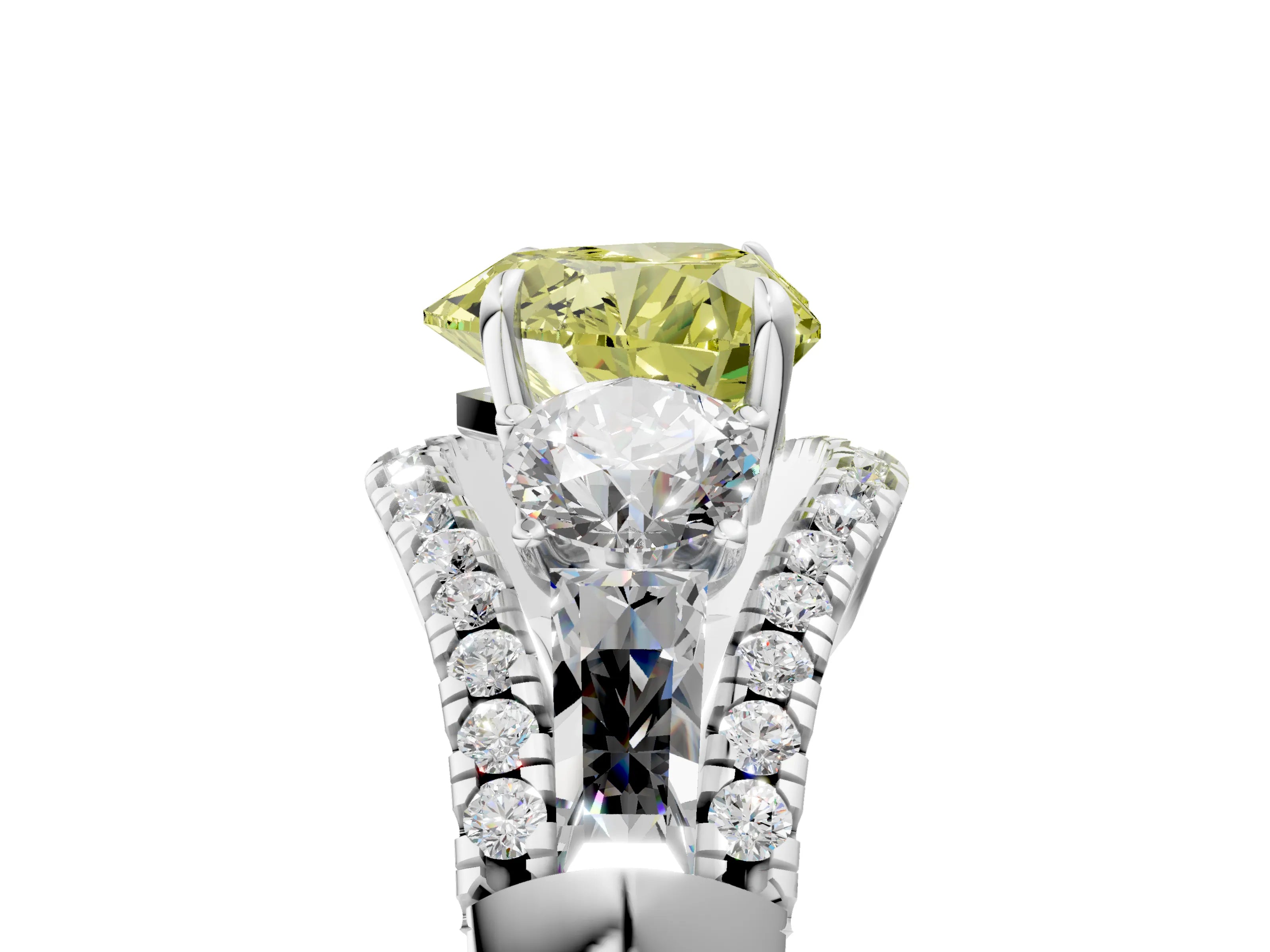 White gold Three-Stone Fancy Yellow Heart Cut Diamond Engagement Ring with Pave Band and Prong Setting_17