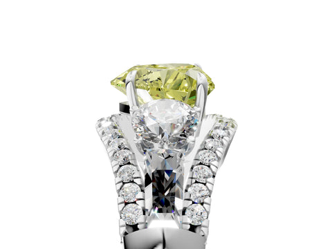 White gold Three-Stone Fancy Yellow Heart Cut Diamond Engagement Ring with Pave Band and Prong Setting_17