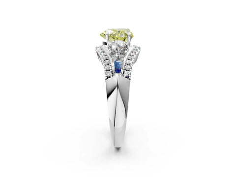 White gold Three-Stone Fancy Yellow Heart Cut Diamond Engagement Ring with Pave Band and Prong Setting_2