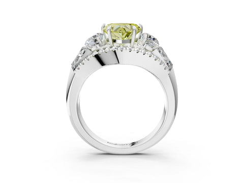White gold Three-Stone Fancy Yellow Heart Cut Diamond Engagement Ring with Pave Band and Prong Setting_3
