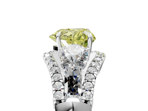 White gold Three-Stone Fancy Yellow Heart Cut Diamond Engagement Ring with Pave Band and Prong Setting_5