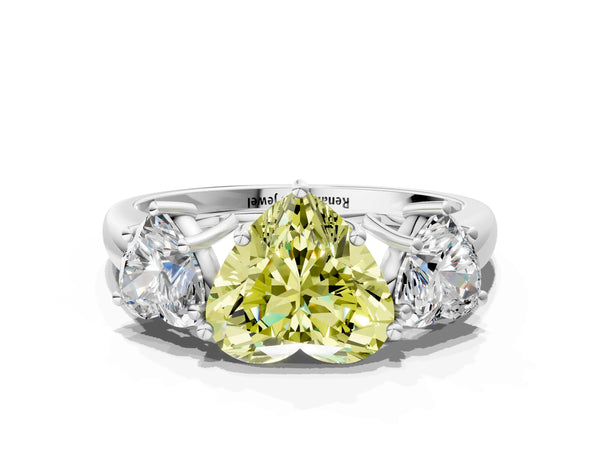 White gold Three-Stone Fancy Yellow Heart Cut Diamond Engagement Ring with Prong Setting