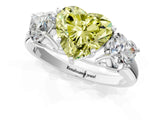 White gold Three-Stone Fancy Yellow Heart Cut Diamond Engagement Ring with Prong Setting_16