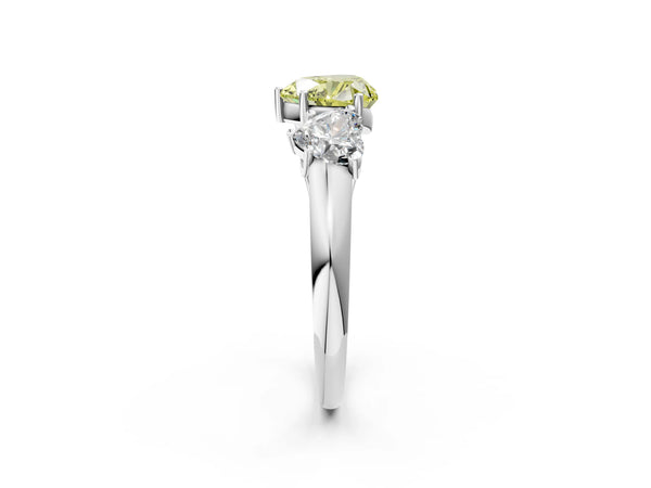 White gold Three-Stone Fancy Yellow Heart Cut Diamond Engagement Ring with Prong Setting