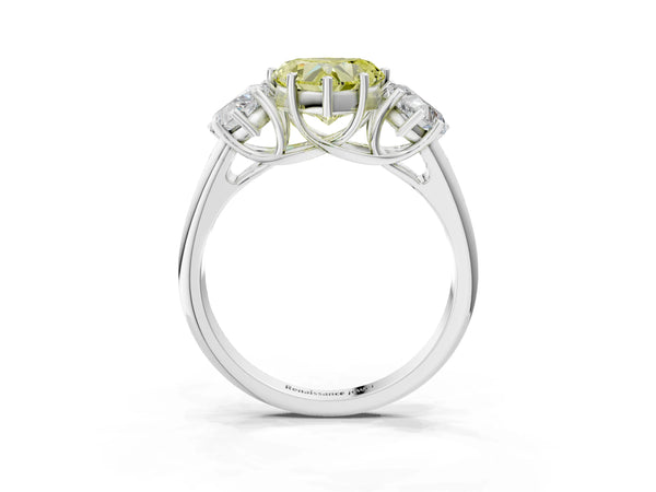 White gold Three-Stone Fancy Yellow Heart Cut Diamond Engagement Ring with Prong Setting
