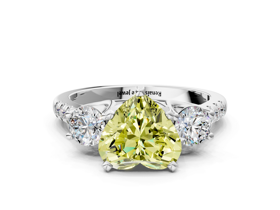 White gold Three-Stone Fancy Yellow Heart  Cut Diamond Pavé Band with Four-Prong Setting_28