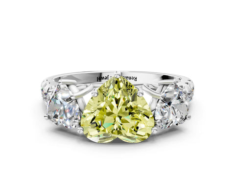 White gold Three-Stone Fancy Yellow Heart Cut Diamond Pavé Band with Prong Setting_12