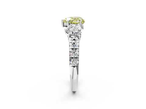 White gold Three-Stone Fancy Yellow Heart Cut Diamond Pavé Band with Prong Setting_14