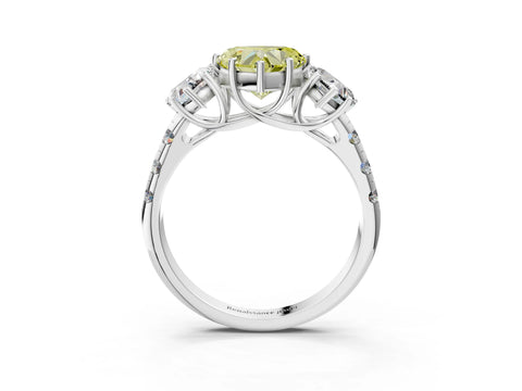 White gold Three-Stone Fancy Yellow Heart Cut Diamond Pavé Band with Prong Setting_15