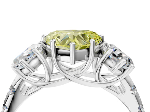 White gold Three-Stone Fancy Yellow Heart Cut Diamond Pavé Band with Prong Setting_16