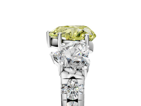 White gold Three-Stone Fancy Yellow Heart Cut Diamond Pavé Band with Prong Setting_17