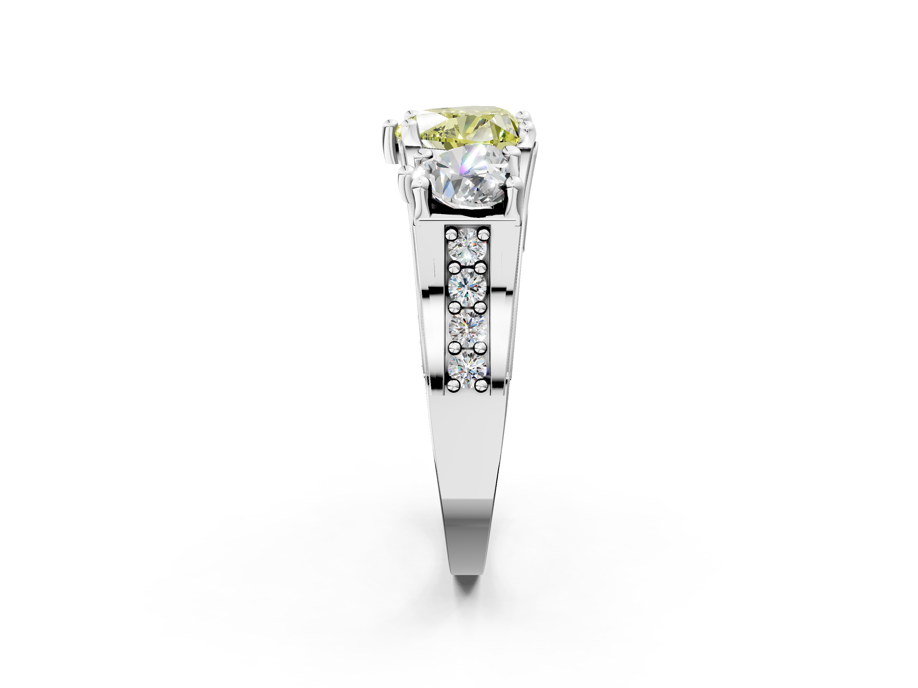 White gold Three-Stone Fancy Yellow Heart  Cut Diamond Ring with Channel-Set Band and Four-Prong Setting_54