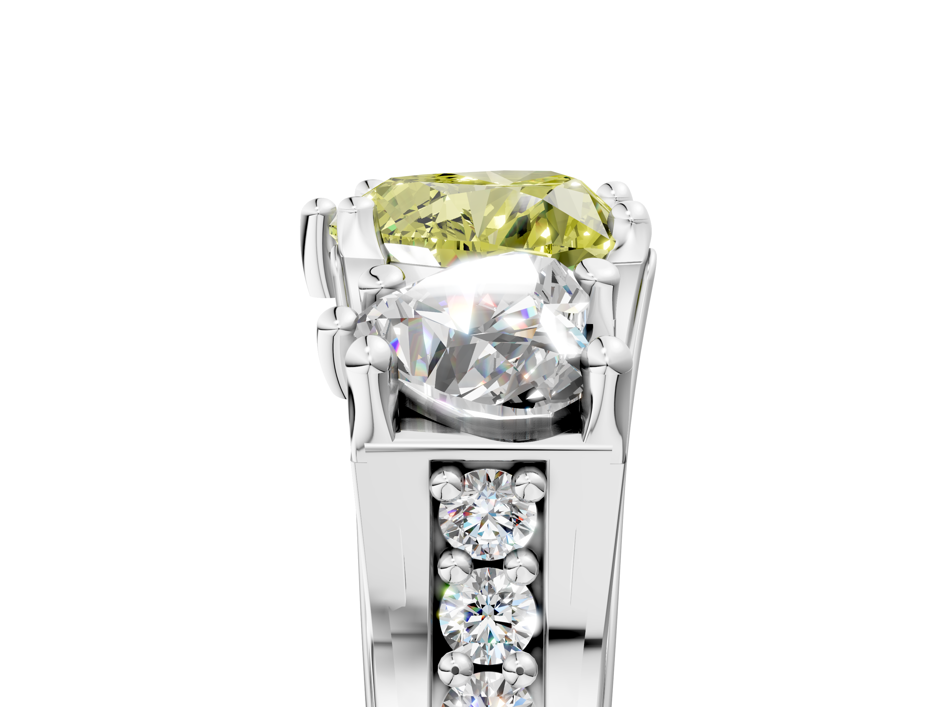 White gold Three-Stone Fancy Yellow Heart  Cut Diamond Ring with Channel-Set Band and Four-Prong Setting_57