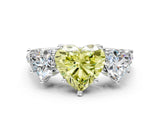 White gold Three-Stone Fancy Yellow Heart Cut Diamond Ring with Pavé Band and Prong Setting_116