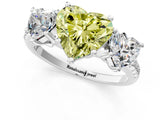 White gold Three-Stone Fancy Yellow Heart Cut Diamond Ring with Pavé Band and Prong Setting_117