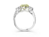 White gold Three-Stone Fancy Yellow Heart Cut Diamond Ring with Pavé Band and Prong Setting_119
