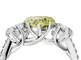 White gold Three-Stone Fancy Yellow Heart Cut Diamond Ring with Pavé Band and Prong Setting_120